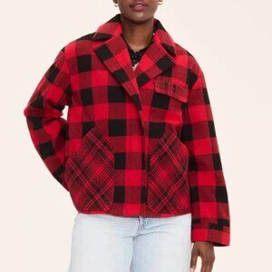Women's Buffalo Check Melton Jacket - Woolrich Red Black Medium NWT